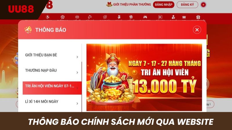 Cập nhật quyền riêng tư thông báo qua trang chủ website
