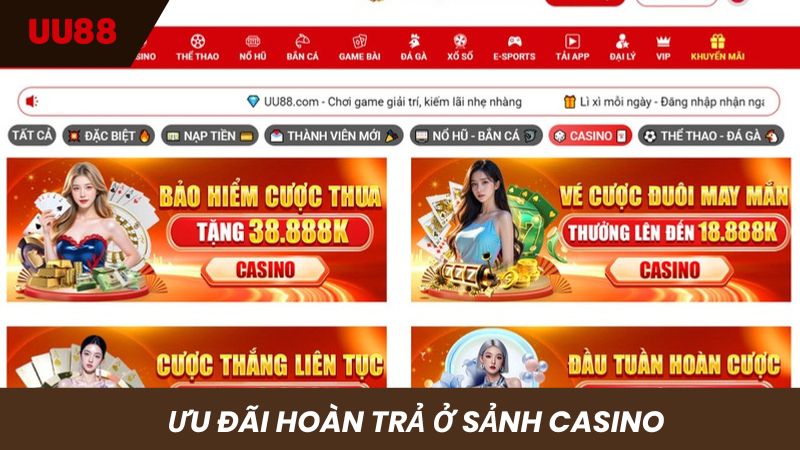 Ưu đãi hoàn trả cho hội viên chơi ở sảnh Casino